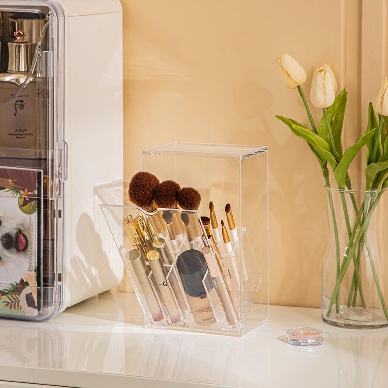 

Органайзер для кистей для макияжа с крышкой, большой вместимости, прозрачный, для хранения кистей для макияжа, настольный, коробка для хранения инструментов для макияжа прозрачный