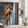 1Pc Adorable Poodle Puppy Peeking Bath Towel Digital Shower - With Hooks Waterproof Mildew Proof Easy Install Washable