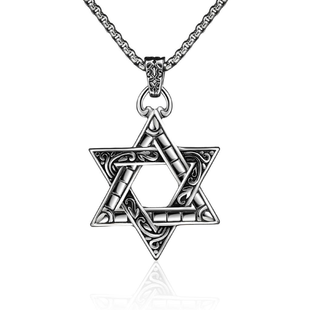 Six-pointed Star Hip-hop Necklace Boys Pendant Trendy Pendant Trendy Brand Versatile Sweater Chain