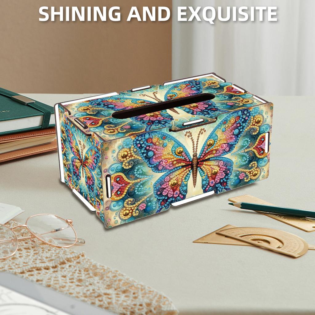 Wooden 5D Diamond Painting Tissue Holder Diamond Decorative Tissue Box DIY Diamond Tissue Box for Living Room Decor