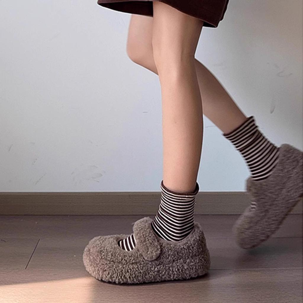 Fleece Retro Inner Heightening Thick-soled Mary Jane Mao Mao Shoes Doudou Women's Shoes Wear New Thermal Cotton Shoes Outside