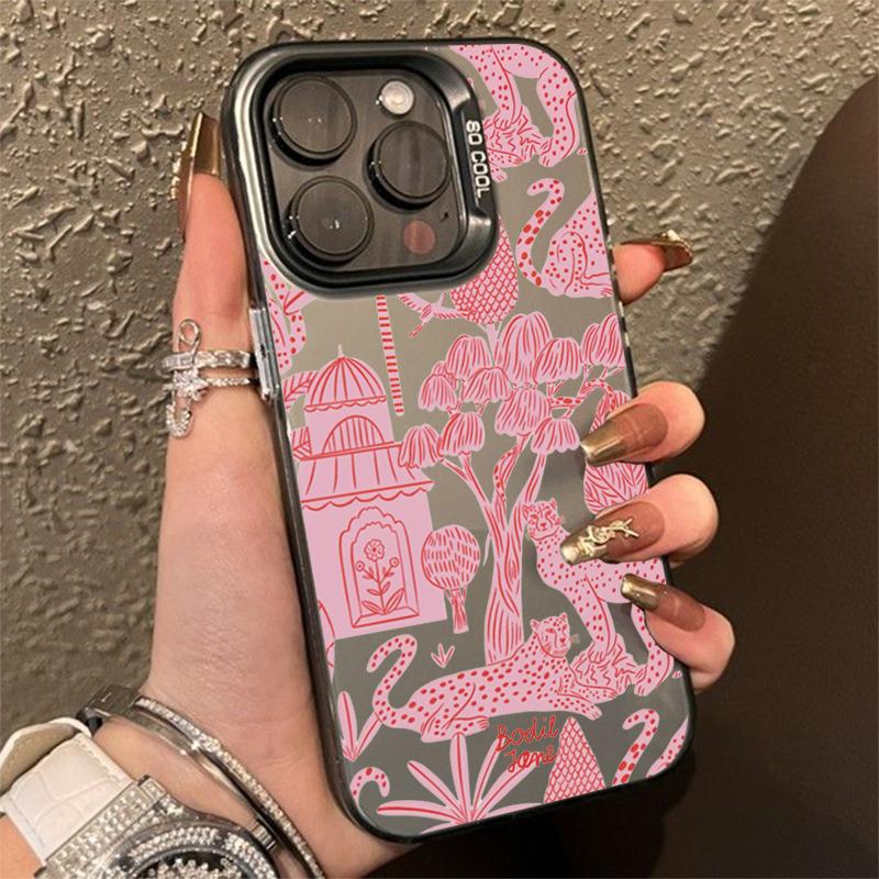 Phone Case for iPhone 15 13 14 Pro Max 11 12 Pro Mini X XR XS 7 8 Plus SE2 Fashion Pink Leopard Electroplate Hard Matte Cover