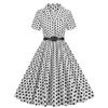 Damen Lapel Kurzarm Maxikleid A-Linie Mittlere Taille Gepunktetes Schwingkleid Vintage Freizeitkleid Mit Gürtel