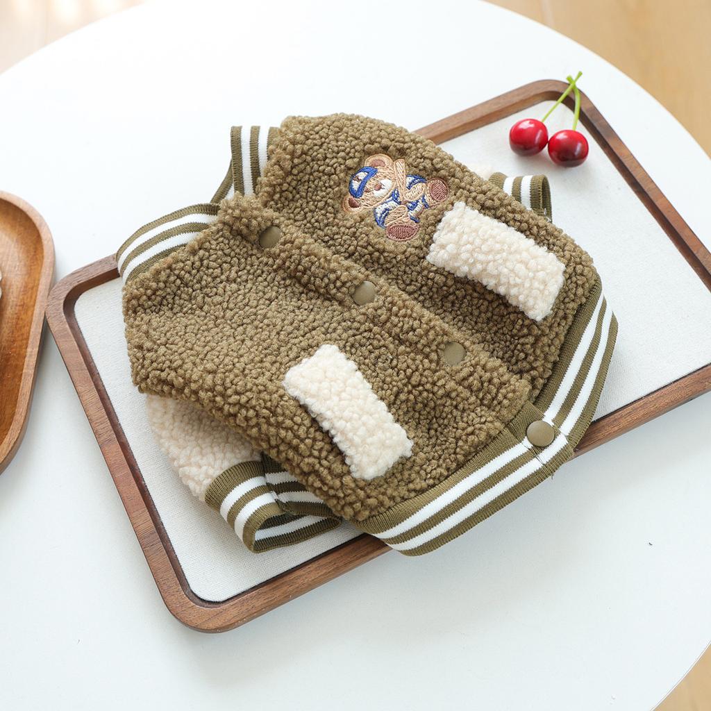 Fleece Baseball Jacket for Pets Autumn Winter Warm Pet Sweatshirt Fluffy Cozy Dog Cat Hoodie