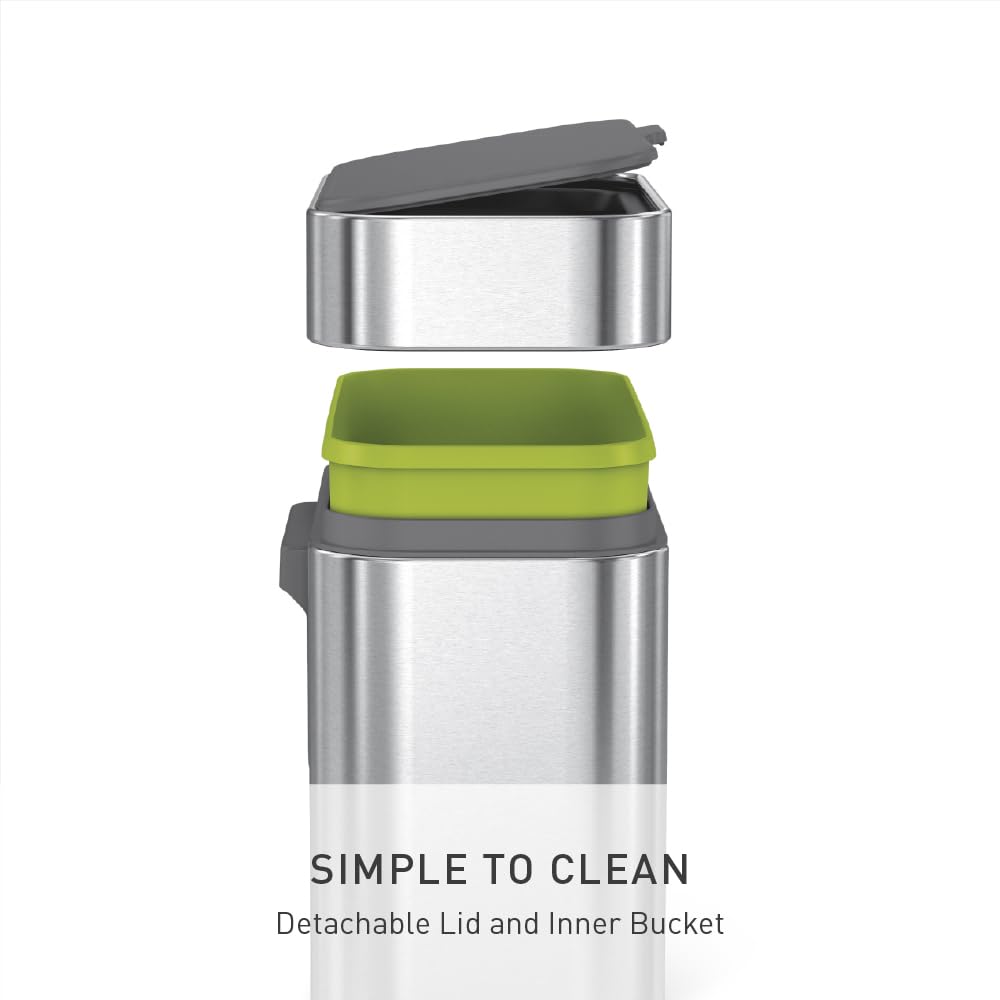 Simplehuman Compost Caddy, 4-liter (4L) Capacity, with Lid, Stainless Steel Dustbin (simplehuman CW1645)