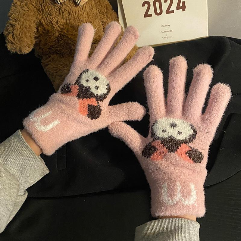 

Cute Puppy Thickened Warm Gloves for Women s Autumn and Winter Cycling Plus Velvet Cold and Windproof Split Finger Touch Screen One Size