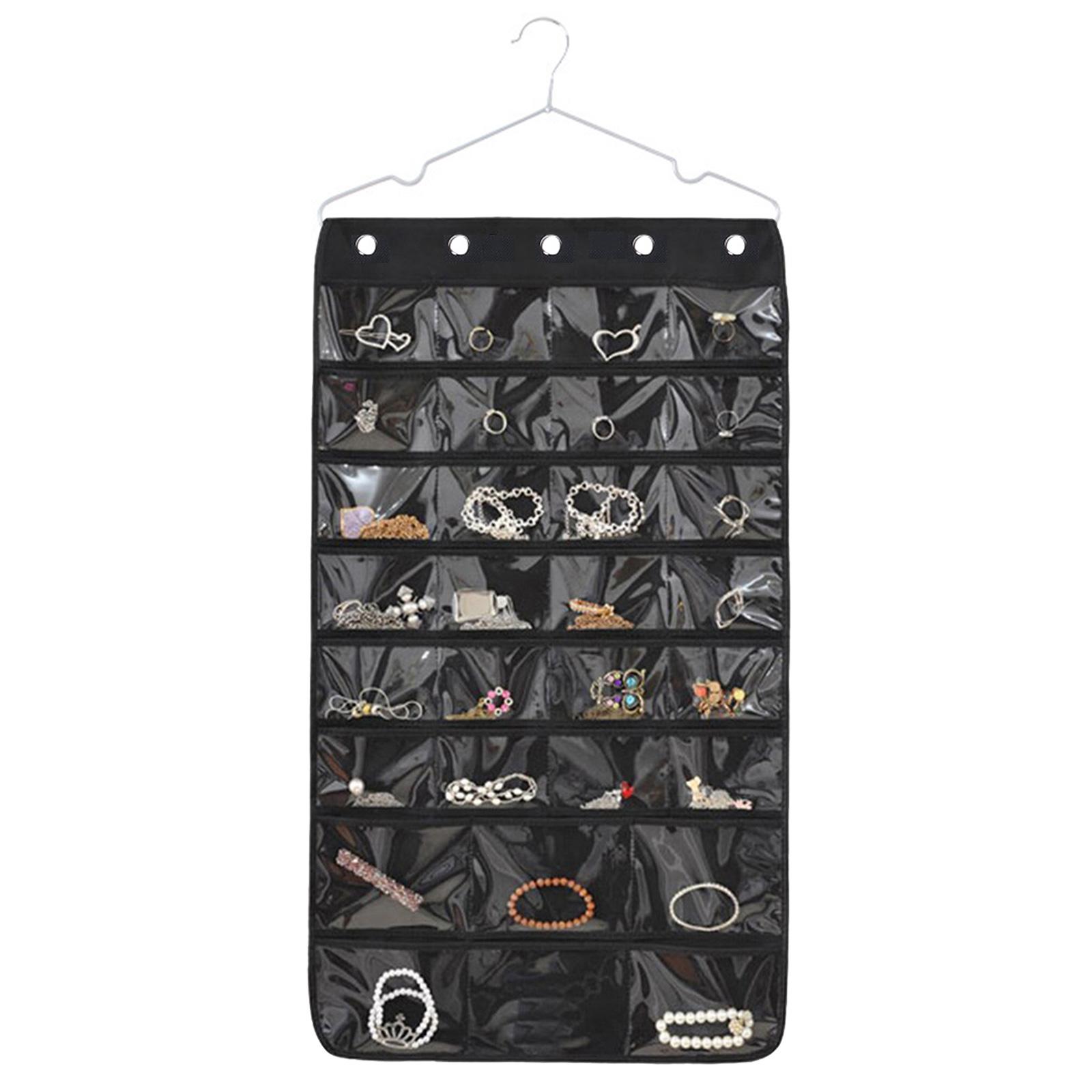 

Dustproof Hanging Jewelry Organizer Double Sided Jewelry Storage Bag for Rings Earrings Necklaces Bracelets Durable чёрный