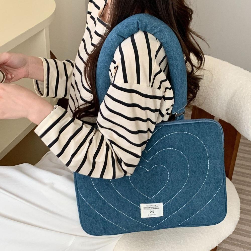 

Embroidered Document Tote Bolsas Washed Denim Laptop Sleeve Case Bag Office Work