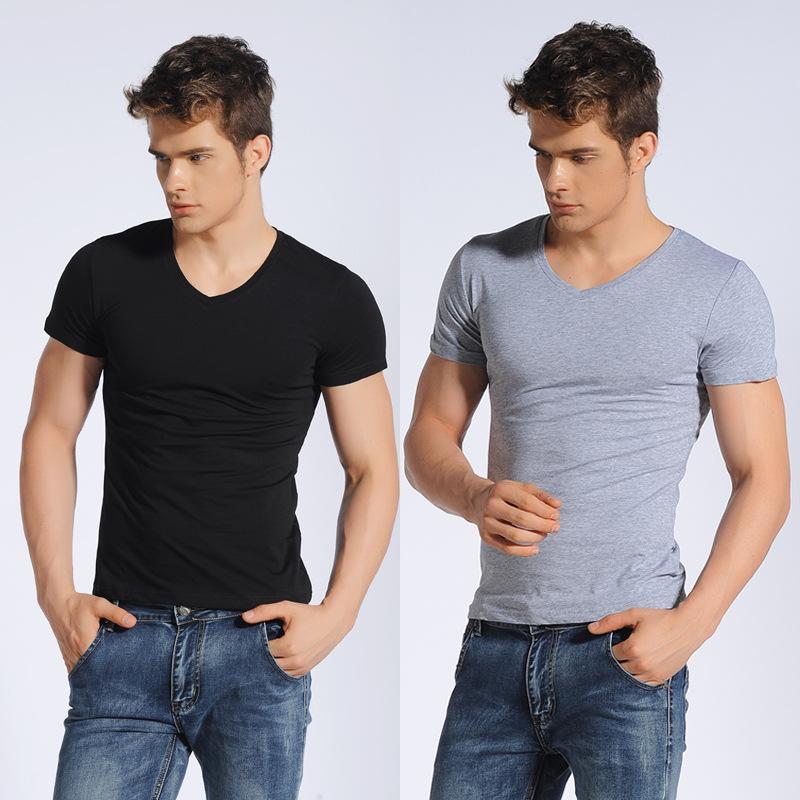 2PCs Slim Fit T-Shirt for Men Short Sleeve V Neck T-Shirt Casual Summer Classic Basic Tee Top