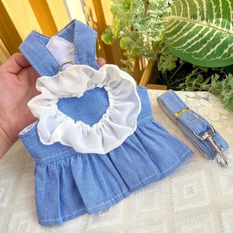 Pet Spring and Summer Princess Dress, Dog, Cat, Denim Harness Dress, Teddy Dog, Clothes, Cat