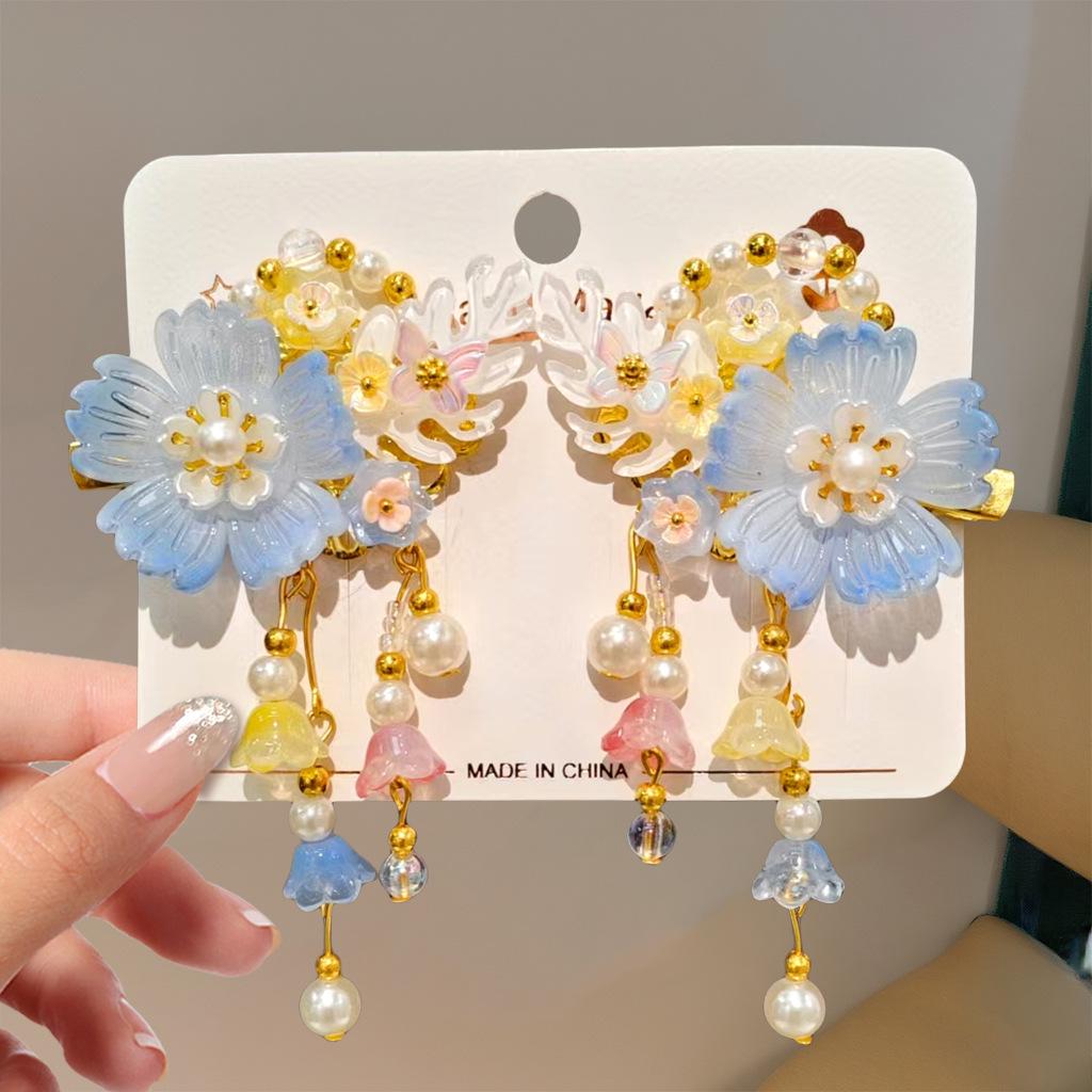 Mid-Autumn Hanfu Fairy Hair Clip - Women's & Children's Ancient Style Floral Tassel, Sweet Accessory for Girls