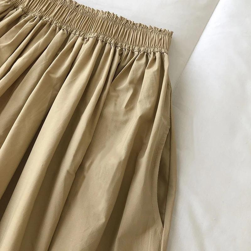 2025 Hong Kong Style Pure Cotton Midi Skirt: Solid Color, Korean-Inspired, Slimming, Versatile, Loose Fit for Summer