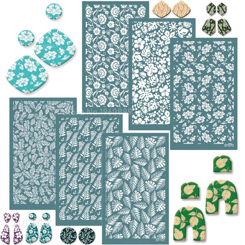 Polymer Clay Tools Silk Screen Stencils Plant Flower Leaf Printing Clay Mesh Stencil Jewelry Earrings Making Decoration Template