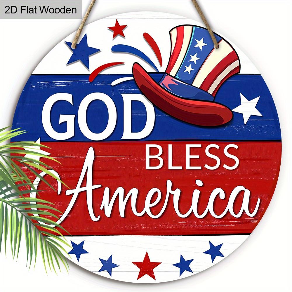 Патриотическая деревянная табличка  Боже, благослови Америку , Круглый декор для входной двери, Настенное украшение на 4 июля - Идеальный подарок на День независимости 1PC