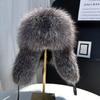 New Winter Men's 100% Real Silver Fox Fur Bomber Hat Raccoon Fur Ushanka Cap Trapper Russian Man Ski Hats Caps Real Leather