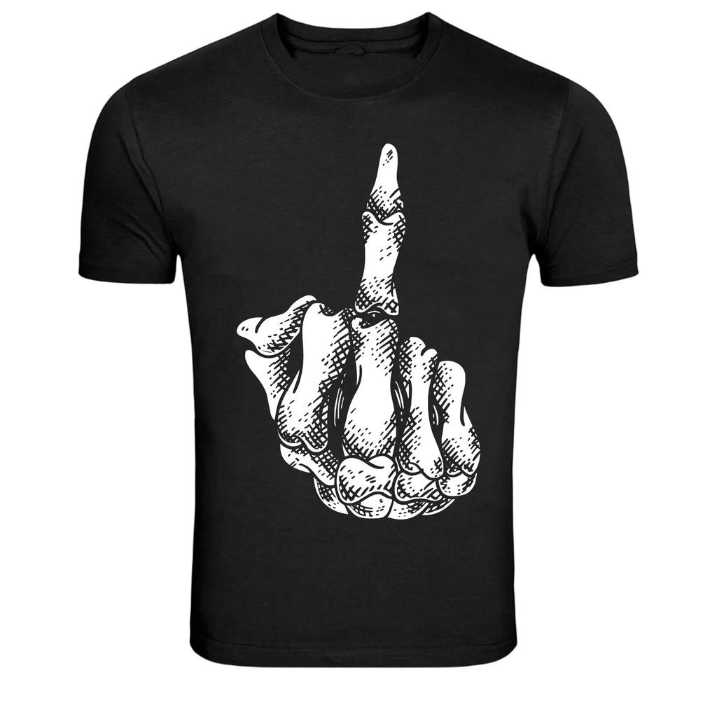 Skeleton Hand Middle Finger Graphic T-Shirt