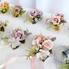 5Pcs Artificial Rose Boutonniere for Wedding Ceremony Anniversary, Dinner Party, Rose Corsages Wristband for Bride Groo
