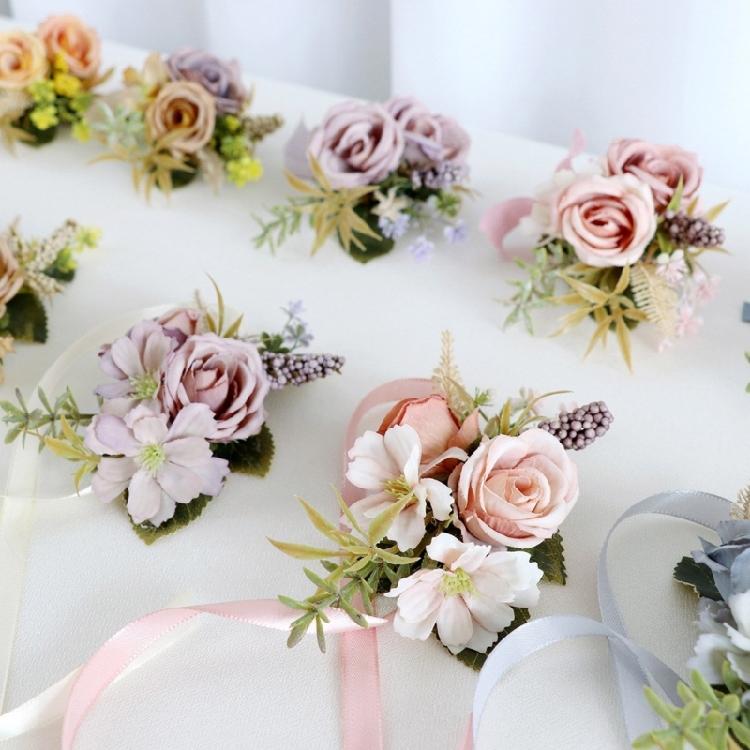 5Pcs Artificial Rose Boutonniere for Wedding Ceremony Anniversary, Dinner Party, Rose Corsages Wristband for Bride Groo