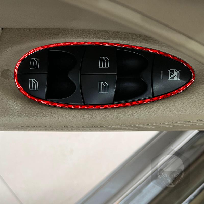 For Mercedes-Benz CLS C219 2004-2009 Real Carbon Fiber Sticker Door Lift Button Panel Trim Frame Car Accessories Decorative