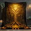 1pc Golden Tree of Life Celtic Symbol Flannel Blanket Spiritual Art Bed Cover Mystical Design Home Decor Gift for Yoga Lovers