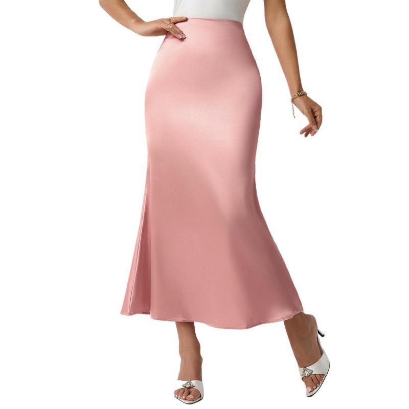 Women's Spring Summer Slim-fit Satin Skirt Mid-length Fish Tail Skirt