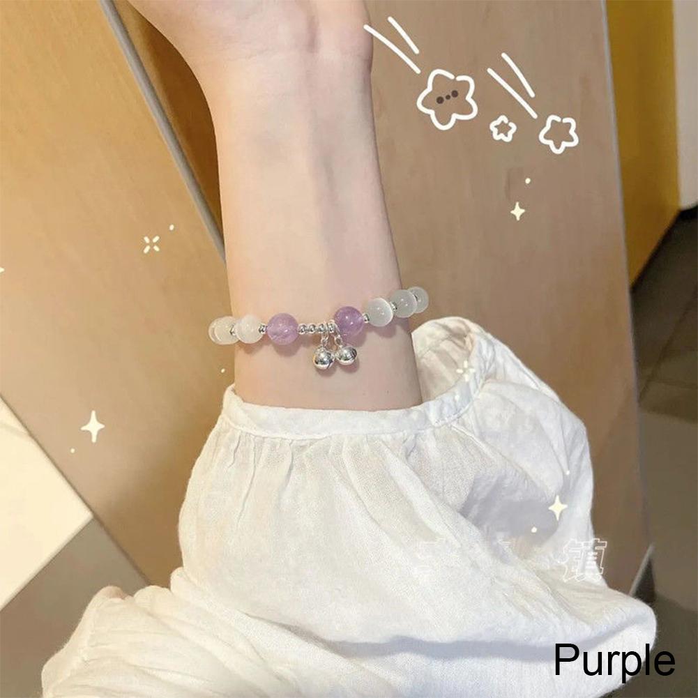 Браслет с опалом, колокольчик, нишевый, темпераментный, регулируемый, из бусин, женский, ручной, аксессуары, подарок фиолетовый