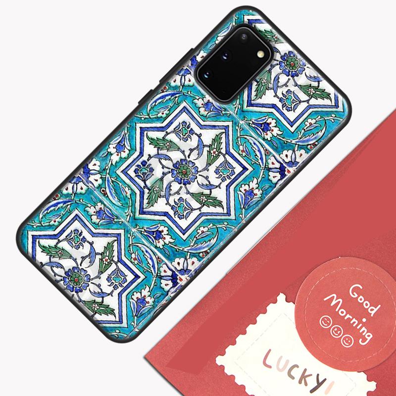 Square Turkish Flower Tiles Phone Case For Samsung Galaxy S24 S26 Ultra S20 S21 S22 S23 S25 Plus S10 S25 FE Cover Shell