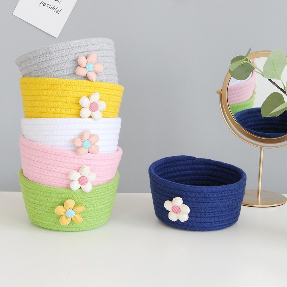 Корзина для хранения маленькая цветочная хлопковая веревка яркие цвета стильный дизайн 855₽
