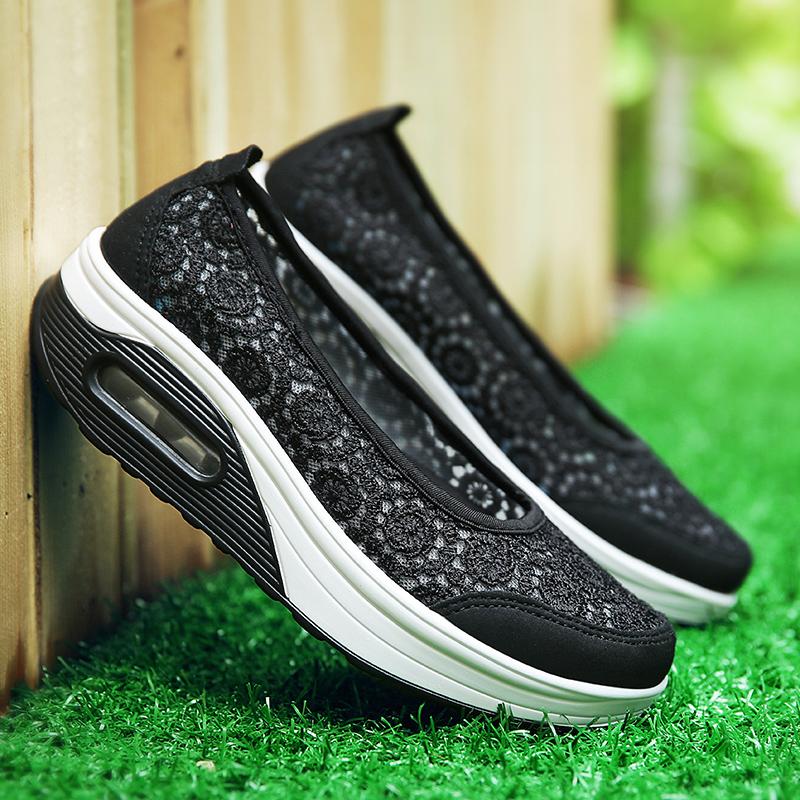 Tênis feminino plataforma primavera senhoras cunhas sapatos casuais rendas tênis feminino confortável feminino altura crescente sapatos femininos