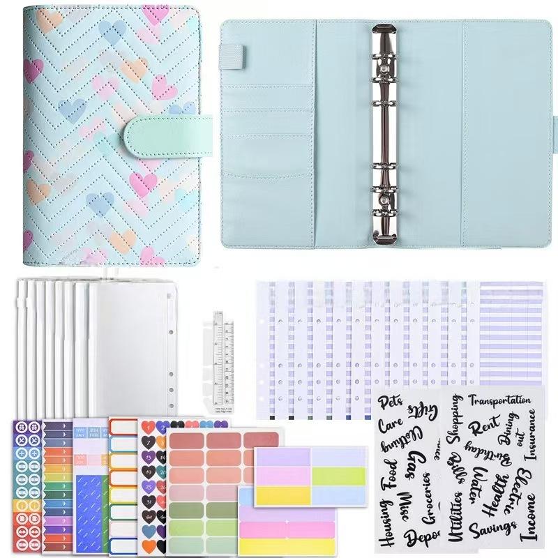 A6 PU-Leder Binder Economy 6-Ring Notizbuch, Stilvolles Design, Persönlicher Notizbuch-Binder Einband, Kann zur Aufbewahrung von Bargeld-Budget verwendet werden