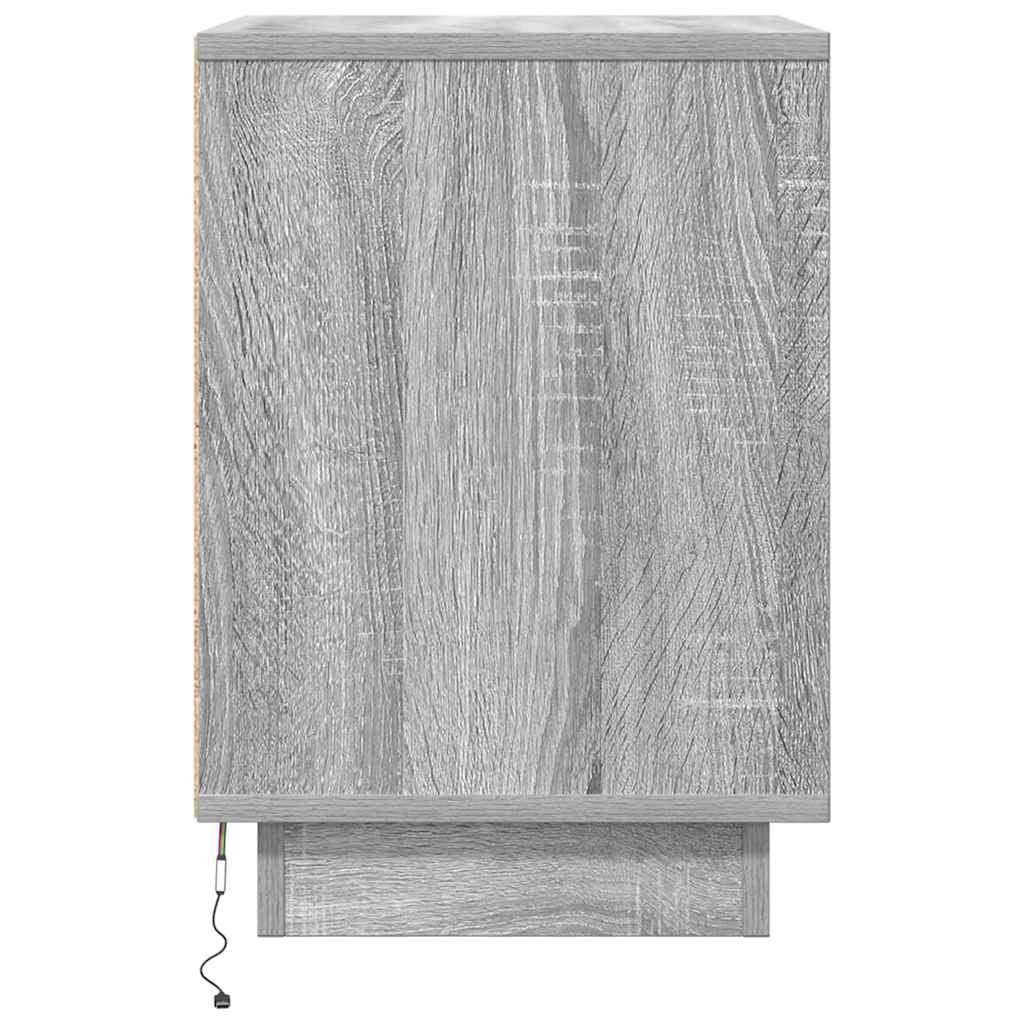 Nightstand with LED Lights Grey Sonoma 38 x 34 x 50 cm