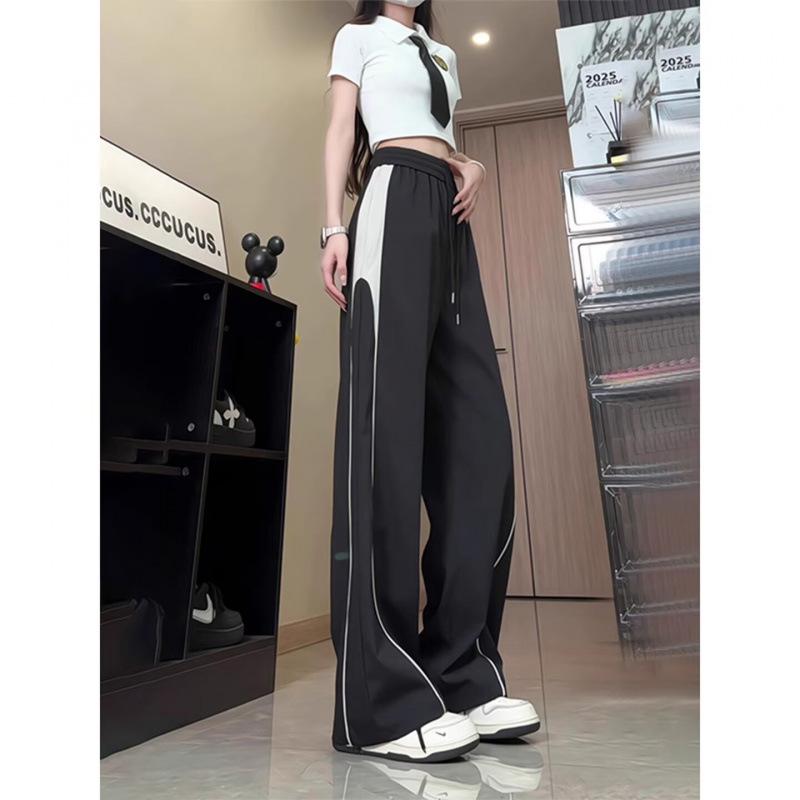 Unisex Striped Summer Pants for Teens, 2025 New Arrival, Straight Cut Wide-Leg Sports Style
