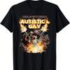 Autistische Homo Skelet Vervloekt Autisme Meme Heren T-shirt Gedurfde Grafische Tee met Vlammen Zwart Shirt voor Vorm