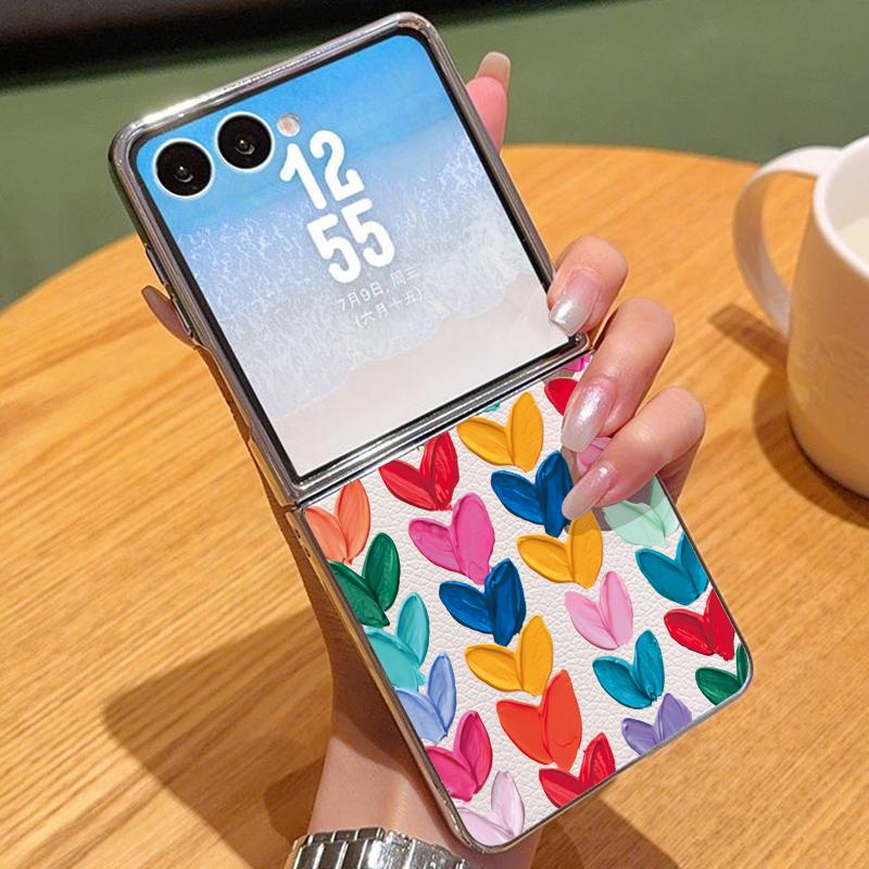 

Cartoon Love Hearts Pattern Case For Samsung Z Fold 7 6 5 Luxury Hybrid 3in1 Leather Skin Plating Folding Phone Cover For Samsung Z Fold7 Fold6 Fold5 Samsung Z Flip5 бежевий
