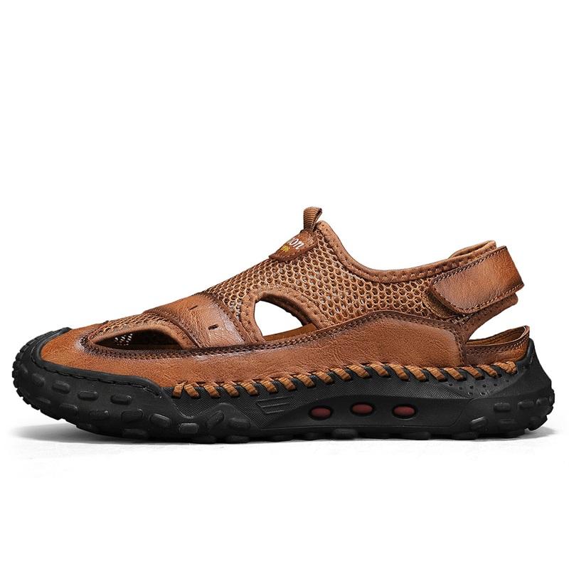 Herren Outdoor Freizeit Sandalen Atmungsaktives Mesh-Obermaterial Nahtdesign Wanderschuhe Bequeme Gummi-Slipper Sandalen Große Größe