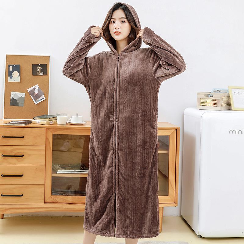 

Ночная рубашка женская осенне-зимняя, длинный коралловый бархатный толстый фланелевой халат, ночная рубашка большого размера, толстая мм, пижама для беременных, одежда для беременных XL