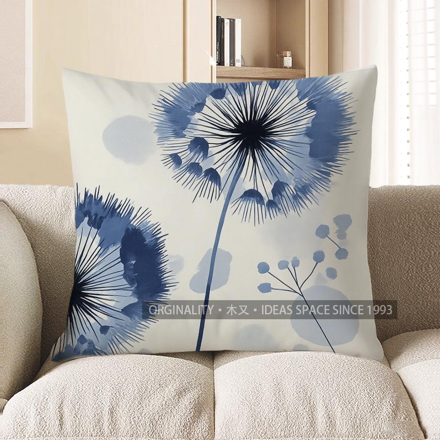 Home Decor Blue Dandelion Pattern Decorative Throw Pillow Pattern Cushion Cover Suitable for Sofa Bedroom Car Pillow Cover