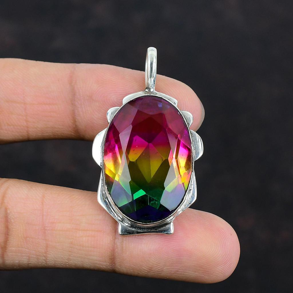 Faceted Multi Tourmaline Pendant Gemstone Pendant Dainty Jewelry 925 Sterling Silver Pendant Handmade Multi Tourmaline Jewelry Gifts For Mom