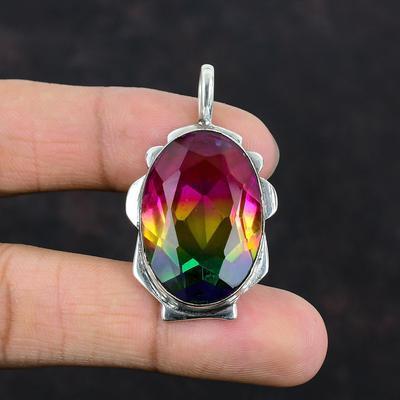 Ciondolo Multi Tormalina Sfaccettato Ciondolo Pietra Preziosa Gioielli Delicati Ciondolo in Argento Sterling 925 Gioielli Multi Tormalina Fatti a Mano Regali Per la Mamma