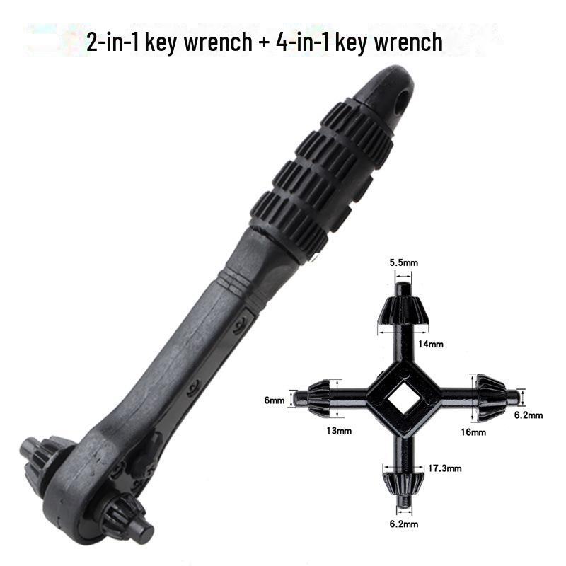 Dual Function Ratchet Drill Chuck Key and Wrench