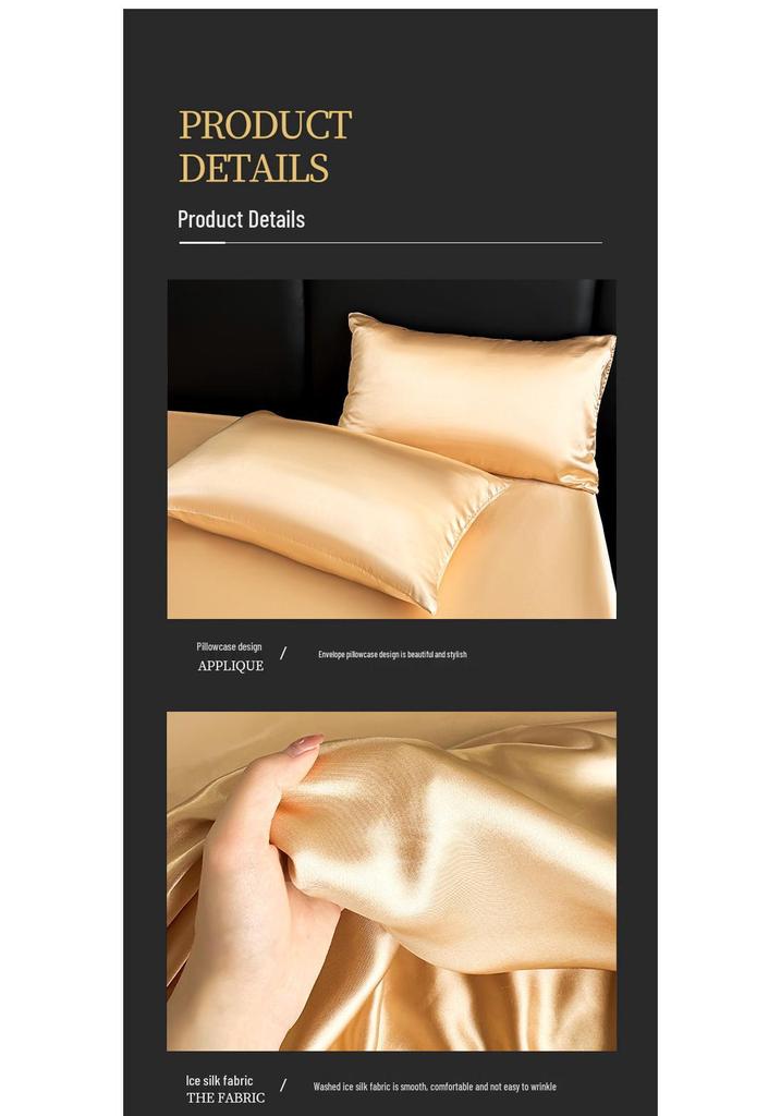 Set di lenzuola con angoli in raso di lusso: Biancheria da letto in seta lavata a quattro pezzi, imitazione seta.