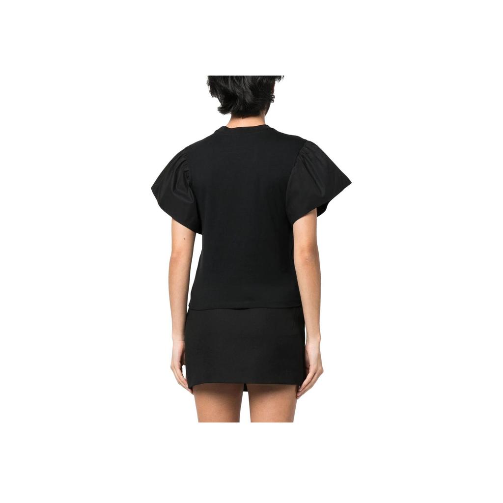 Karl Lagerfeld Elegant Lightweight Outdoor Logo Embroidered Solid Color Short Sleeve Ruffle Sleeve Round Neck Straight T-Shirt Women tops 231W1709999