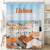 Lissabon Stadsgezicht Douchegordijn Waterdicht Huisdecoratie 3D Print Bad Linnen Decoratief Hotel Reiscadeau Wit/Oranje (180