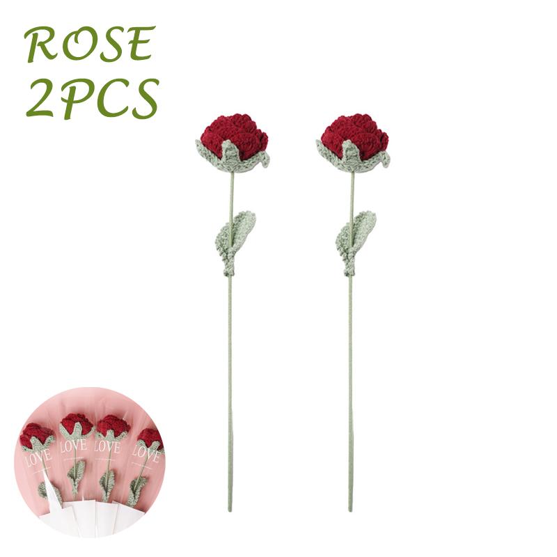 1-10Pcs Knitting Flower Sunflower Home Decoration Knitted Rose Bouquet Teacher's Day Mother's Day Birthday Gift Handmade Bouquet