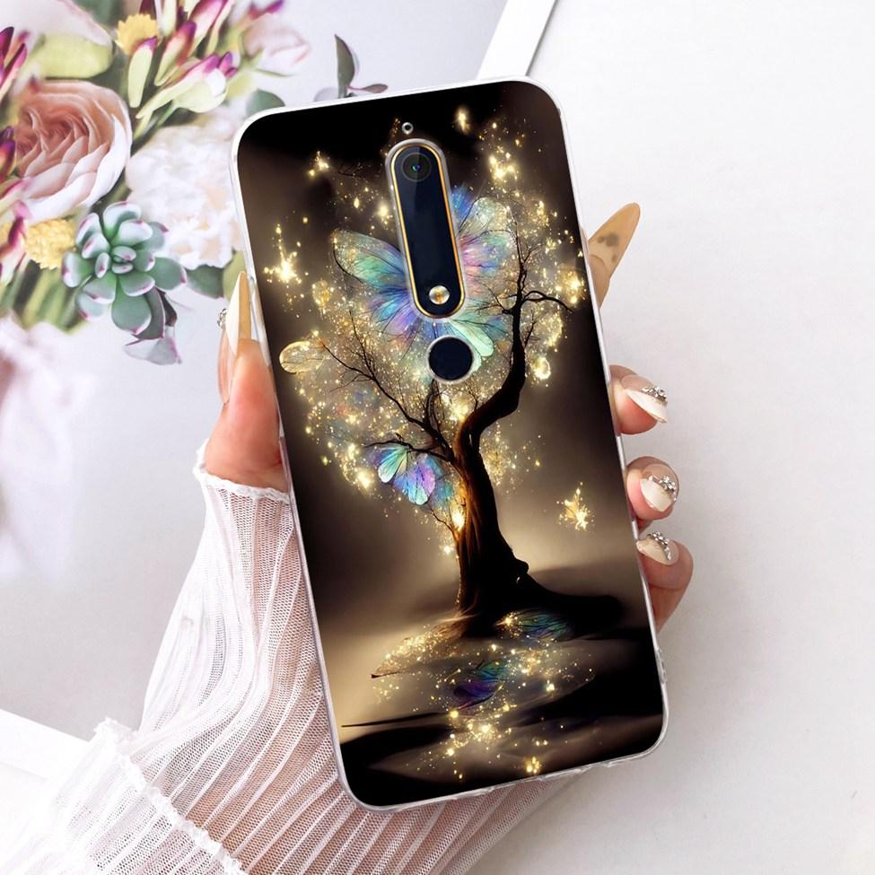 For Nokia 6 2018 Clear Case Cover Aesthetic Luxury Cute Cat Fashion Butterfly Funny Painted Phone Casing