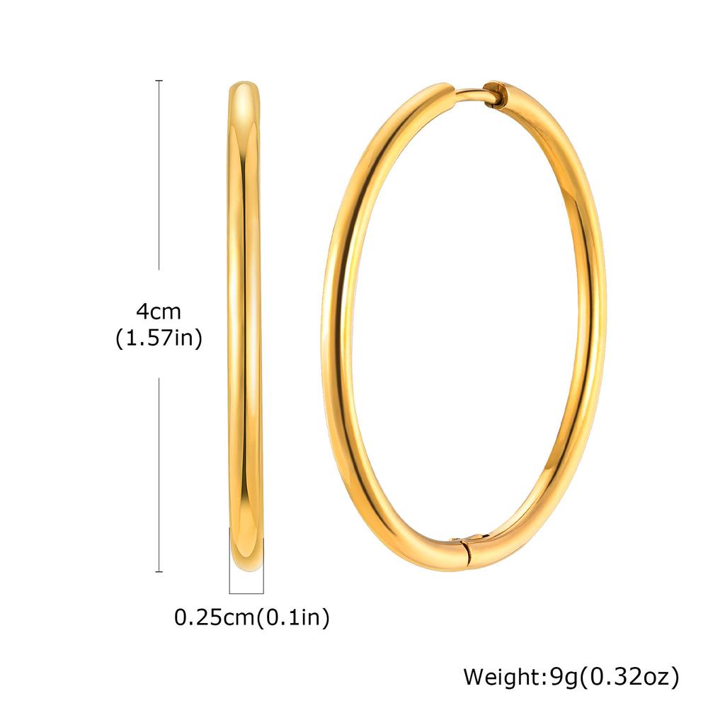 Wind stainless steel geometric large plain ring earrings plated with 18k gold simple earrings women's multi-specification 2mm, 4mm