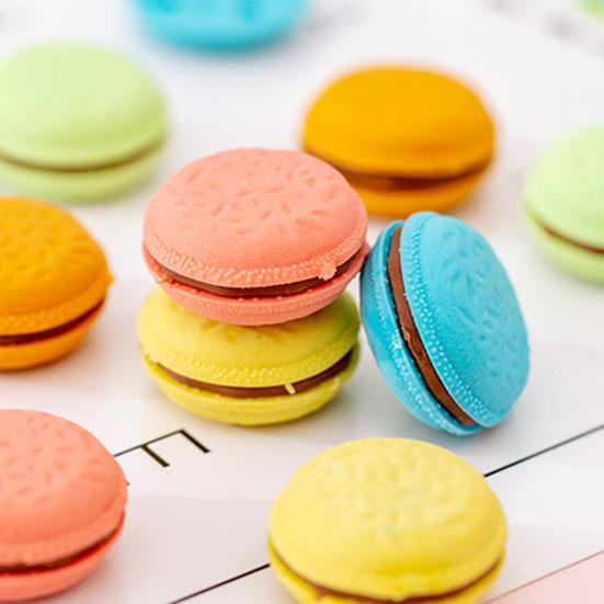 5Pcs Macaron Cookie-Shaped Eraser Set Cute Creative Erasers for Kids Students Colorful Pastel Soft Rubber Erasers Fun School Supplies Classroom Prize