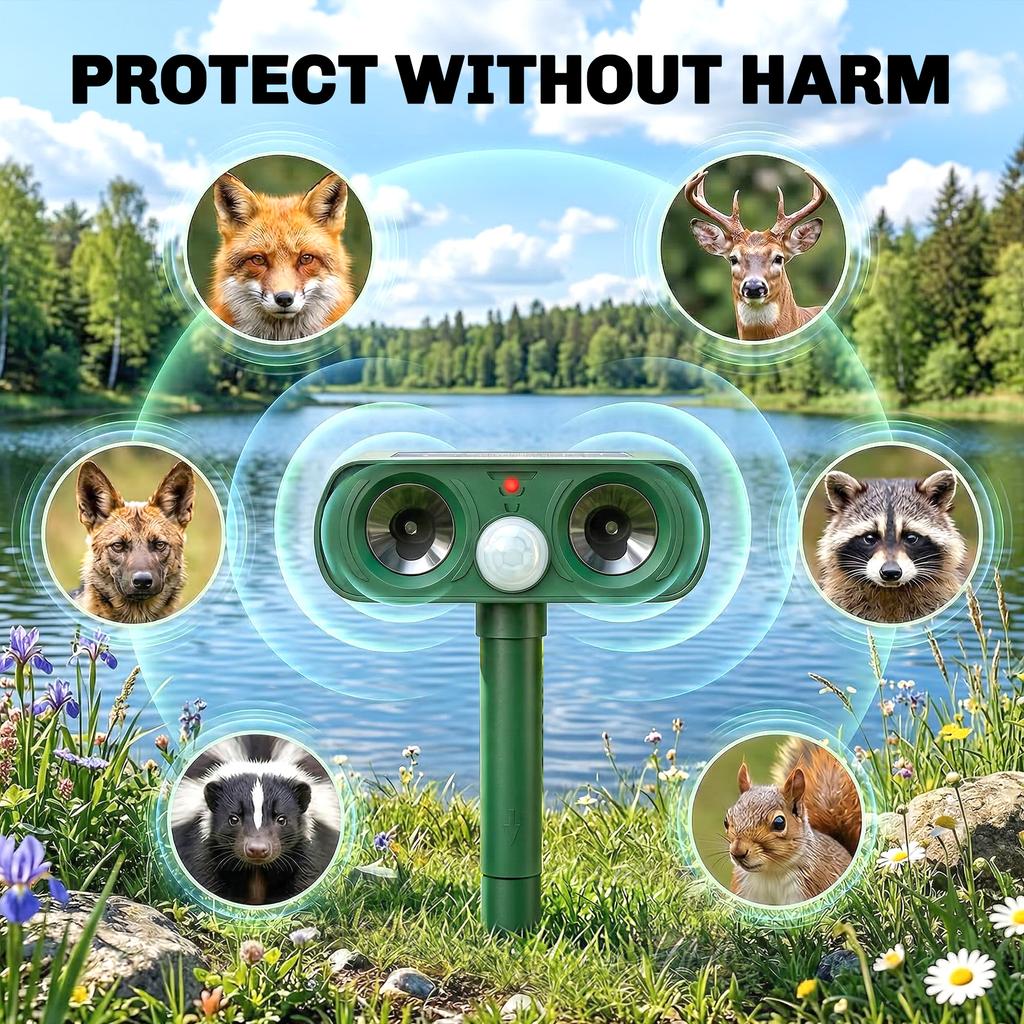 Ultrasonic Cat Repellent, PIR Motion Sensor 110 Degrees, LED Flash, Solar Cat Deterrents for Gardens UK