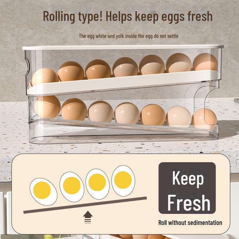 Automatic Egg Roller with Slide and Anti-Fall Design for Fridge and Kitchen Countertop Storage