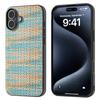 For iPhone 16 Plus Case Plaid Texture PU Leather Coated PC+TPU Phone Cover
